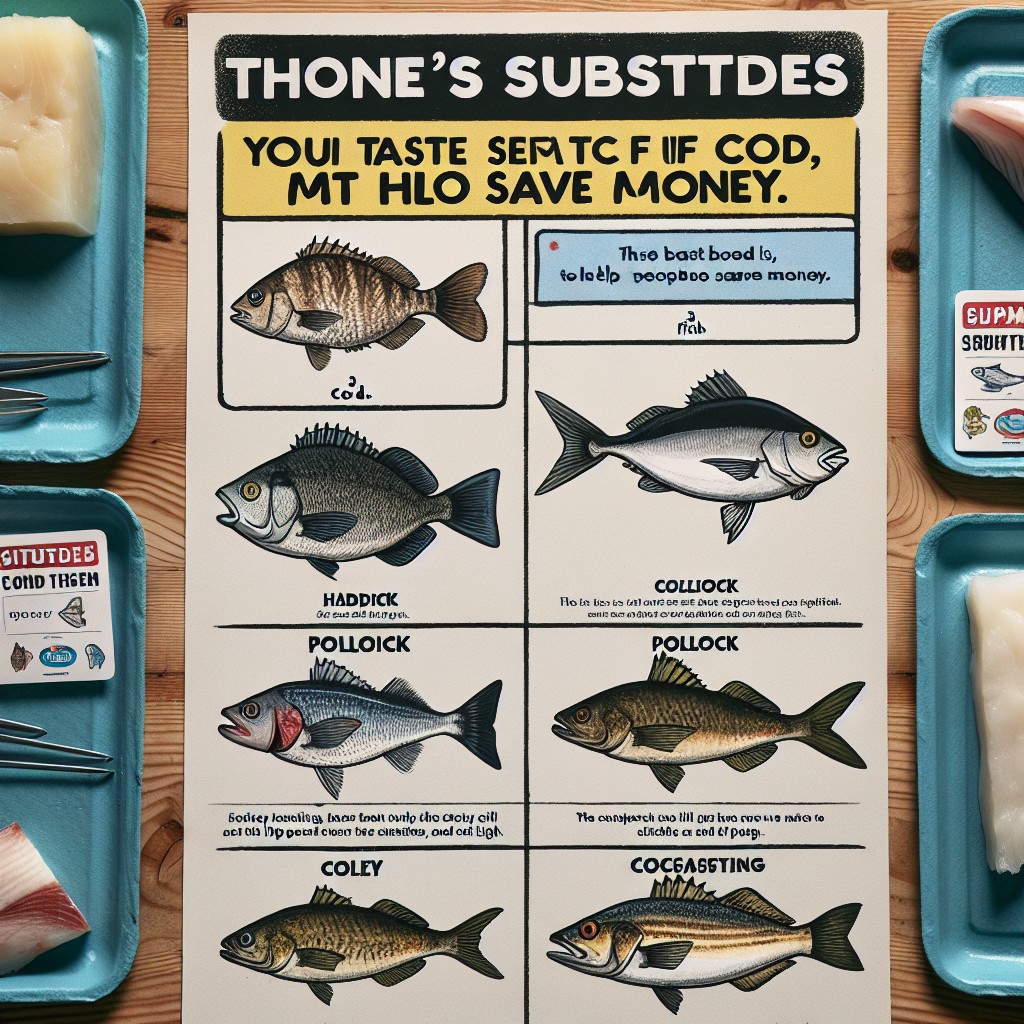 Imagem de uma lista com espécies de peixes que podem substituir o bacalhau, incluindo: badejo, cação, polaca, robalo e tambaqui.